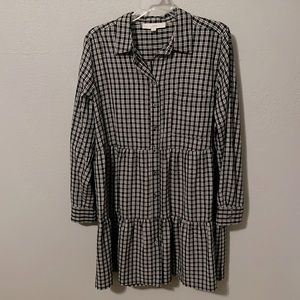 Loft black and cream gingham dress